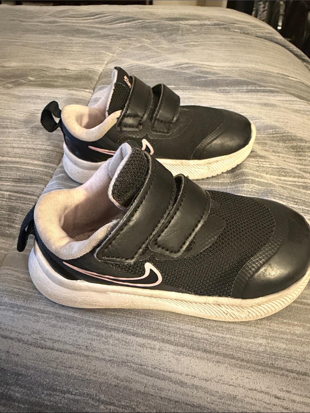 Nike Kids Black and Pink Velcro Sneakers